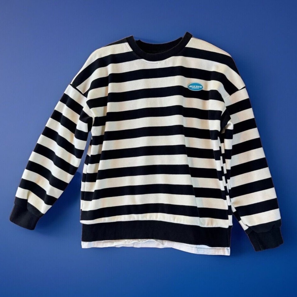 Mixzon Mix+Match Stripe Sweatshirt Youth Sz L Piqué Knit Outside, Velour Inside